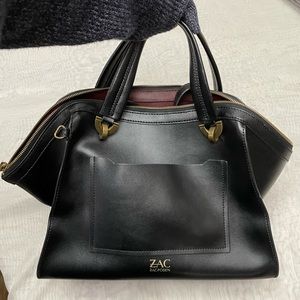 Zac Posen Eartha Belted Satchel Black Leather Crossbody Top Handle Bag